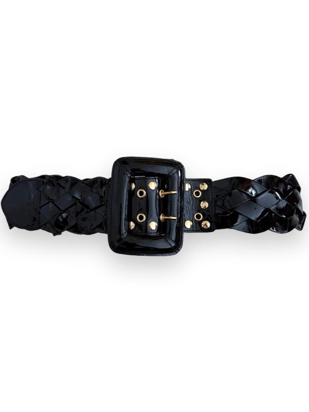 Y2K McBling Be & D Braided Patent Leather Belt